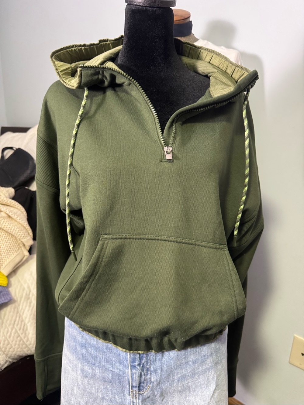 Athleta Olive Green Half-Zip Hooded Sweatshirt Size XXS - Picture 2 of 9